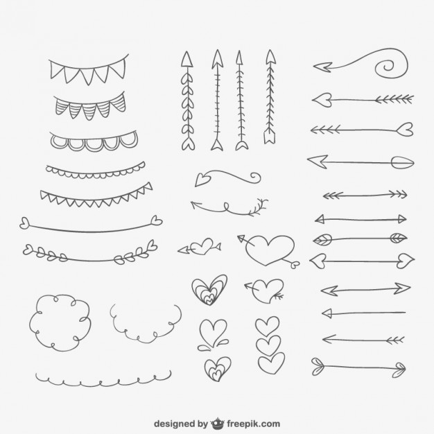 626x626 Hand Drawn Ornaments, Hearts And Arrows Vector Free Download - Heart And Arrow Drawing