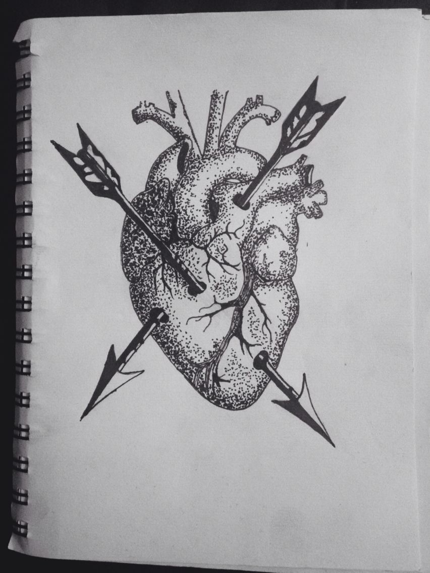 852x1136 Dotwork - Heart And Arrow Drawing