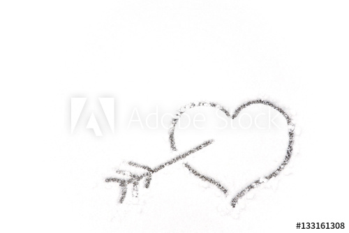500x334 Drawing Heart And Arrow On White Snow Background - Heart And Arrow Drawing