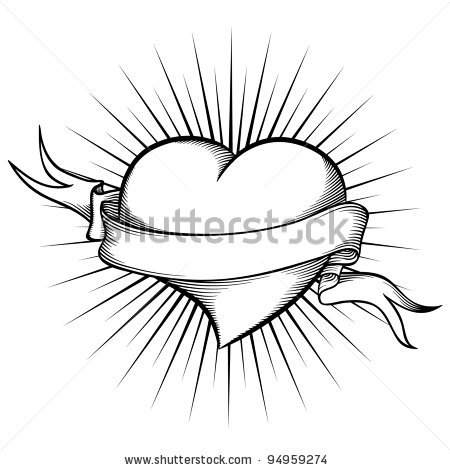 450x470 Cute Banner And Heart Tattoo Design - Heart And Banner Drawing