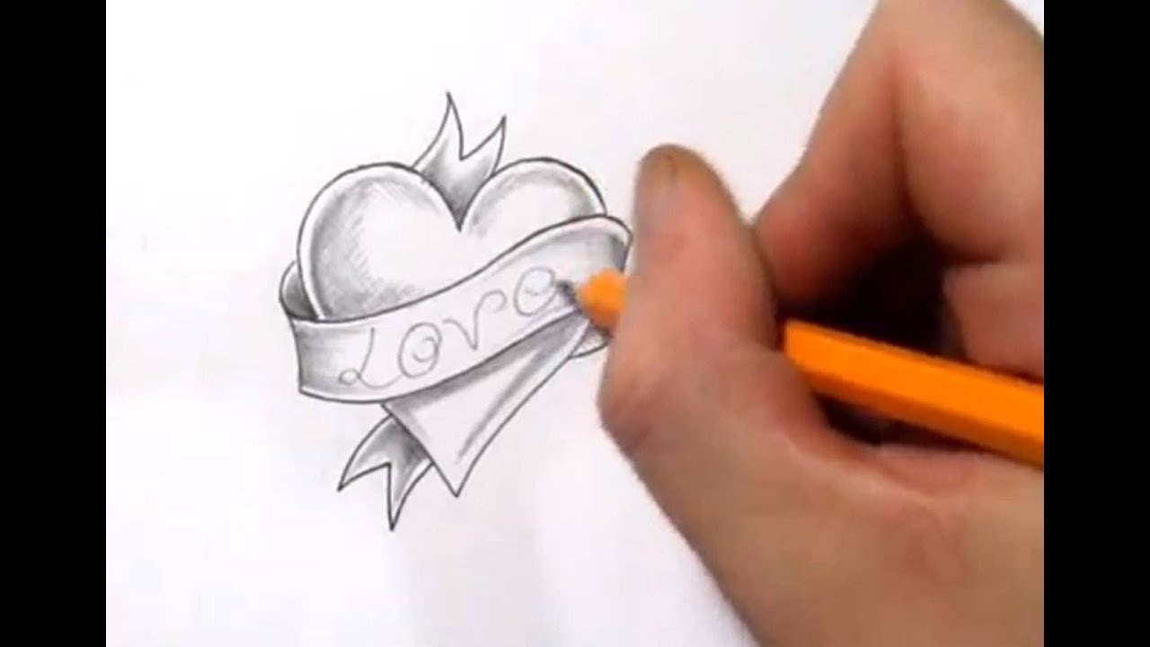 1280x720 Heart And Banner Tattoo Design With Love - Heart And Banner Drawing