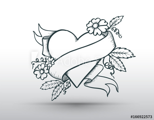 500x388 Heart Banner Drawn For Love - Heart And Banner Drawing