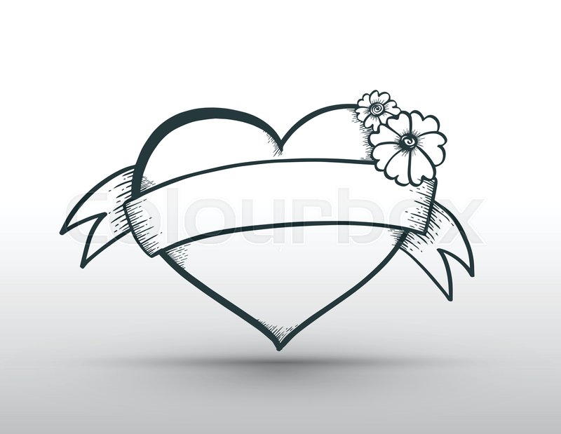 800x619 Heart Banner Drawn For Love Concept Stock Vector Colourbox - Heart And Banner Drawing