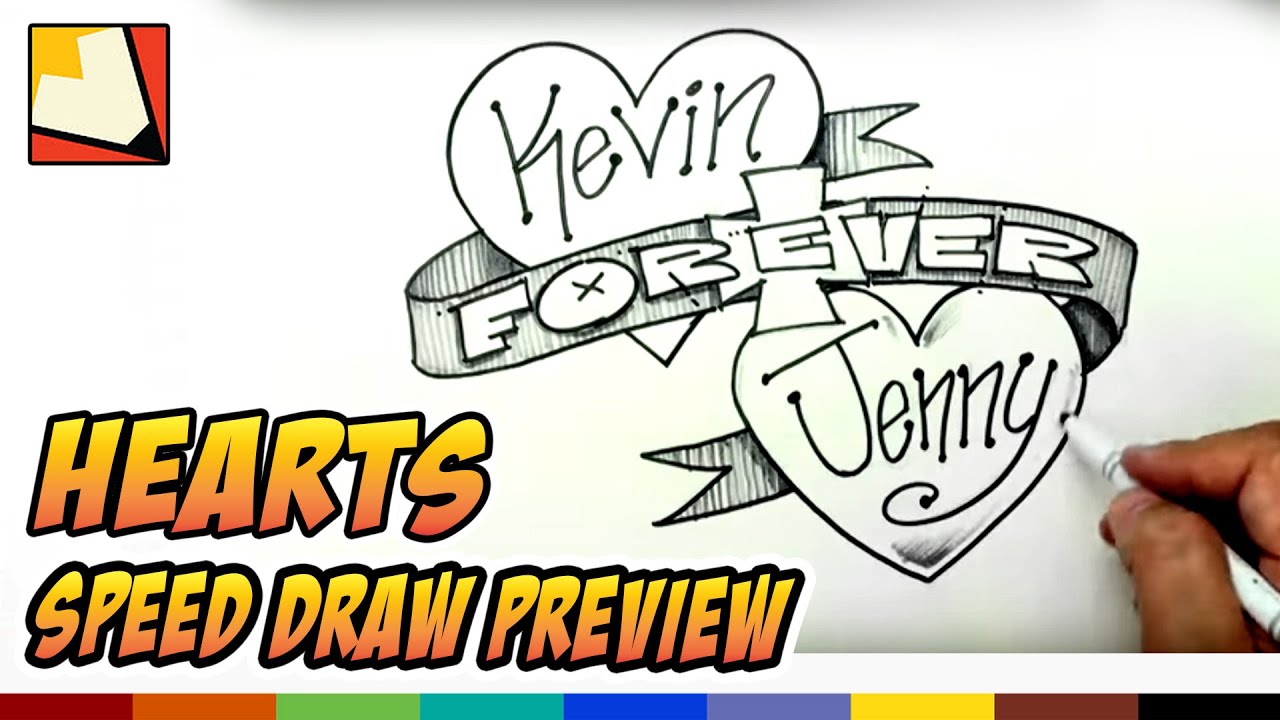 1280x720 How To Draw A Hearts With Banner - Heart And Banner Drawing