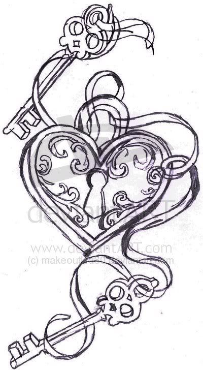 400x728 Heart Locket Coloring Pages Great Free Clipart, Silhouette - Heart And Key Drawings