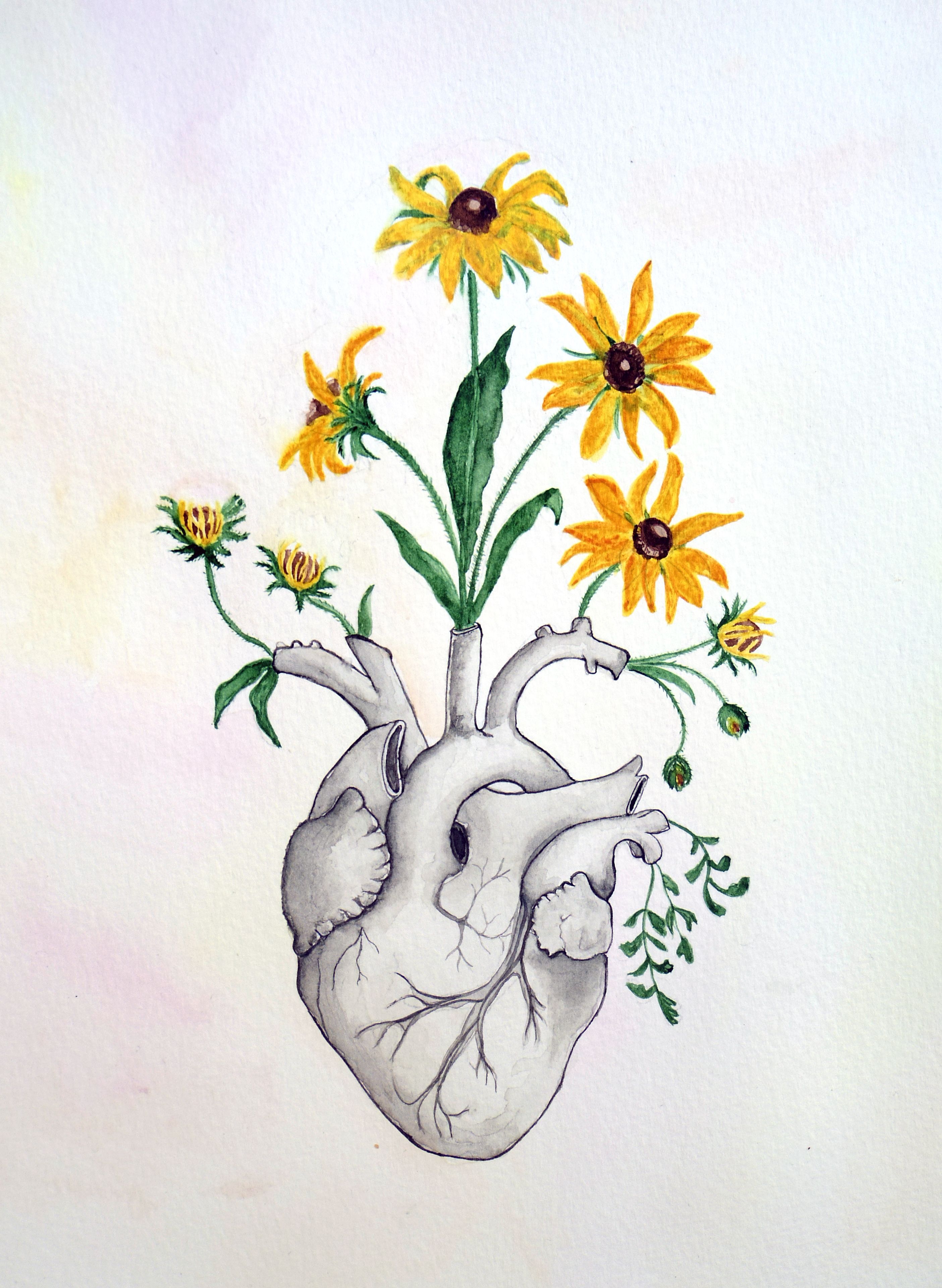 2809x3841 Floral Heart Anatomy Painting Unique Love Gift Watercolor - Heart Art Drawing