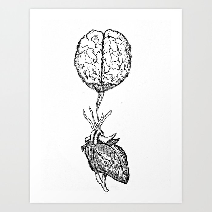 700x700 Mind Over Heart Art Print - Heart Art Drawing