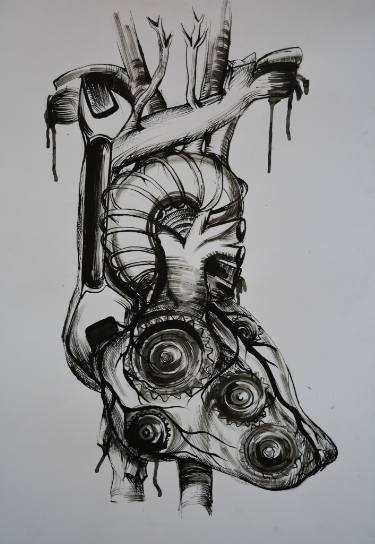 375x544 My Mechanical Heart Drawing - Heart Art Drawing
