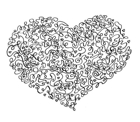 570x498 Digital Download Abstract Ink Drawing Heart Black Personal Etsy - Heart Black And White Drawing