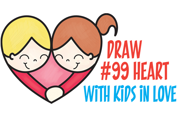 600x412 How To Draw Cartoon Kids Hugging To Form A Heart - Heart Cartoon Drawing