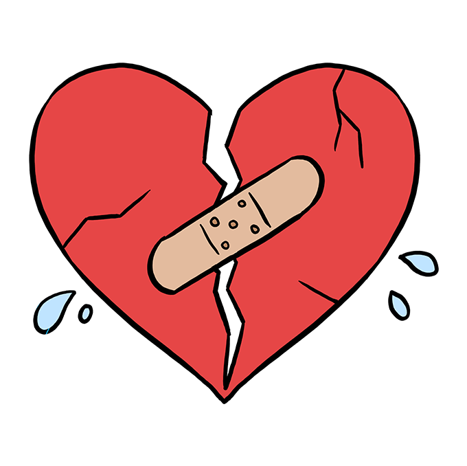 680x678 How To Draw A Broken Heart - Heart Cartoon Drawing