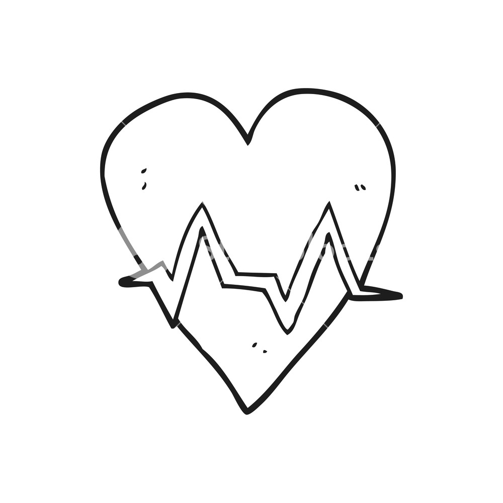 1000x1000 Freehand Drawn Black And White Cartoon Heart Rate Pulse Symbol - Heart Cartoon Drawing