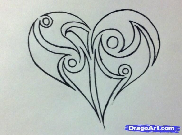 768x571 Hand Drawn Cool Hearts How To Draw A Tribal Heart Step - Heart Design Drawing