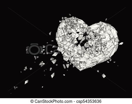 450x357 polygonal broken heart graphic in black and white polygonal - Heart Drawing Black And White
