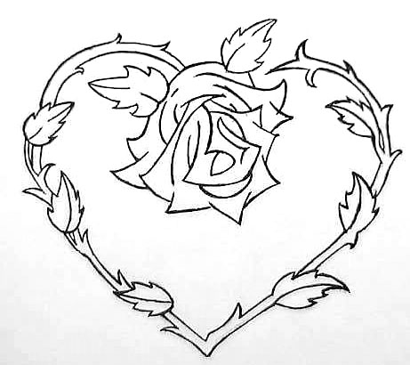 461x410 Roses And Heart Drawing Free Download Clip Art - Heart Drawing Black And White