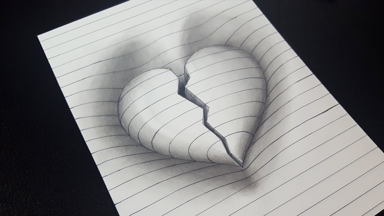 1280x720 Amazing! How To Draw Broken Heart In Line Paper Trick - Heart Drawing Black And White