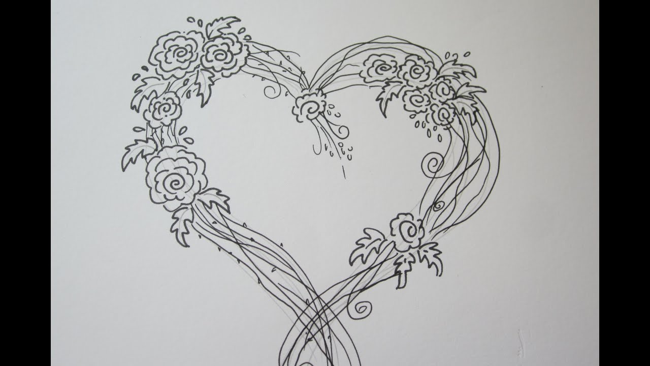 1280x720 Amazing Easy Rose Drawing With A Heart - Heart Drawing Pictures