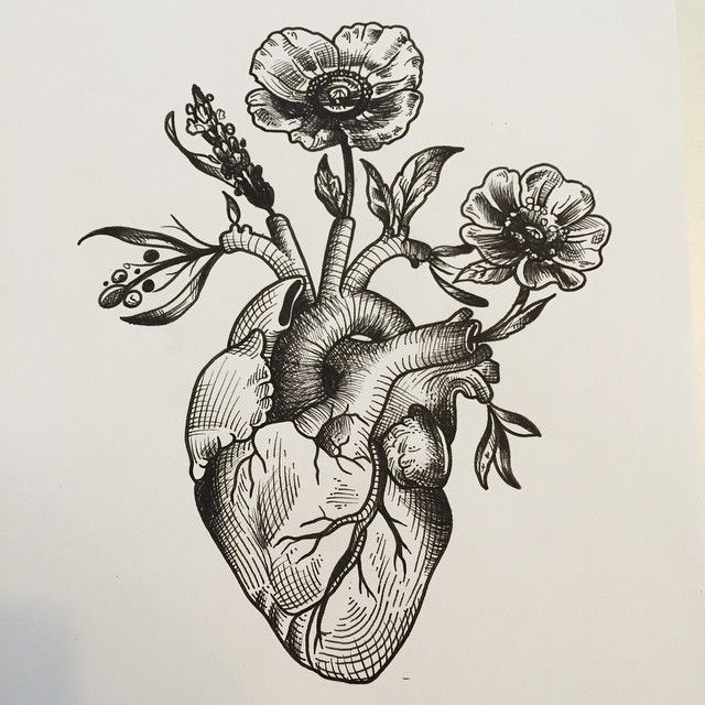 640x640 Heart And Flower Tattoo Clip Art - Heart Drawing Tattoo