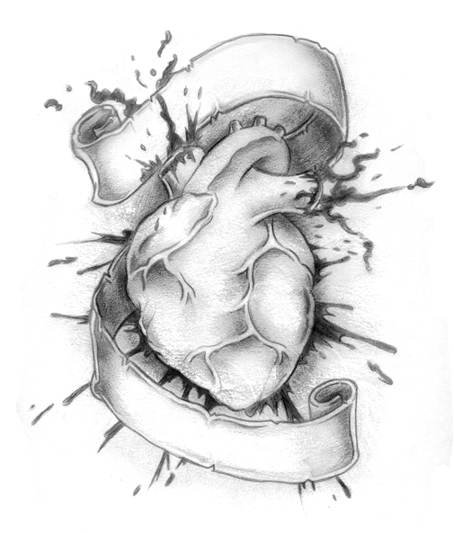 505x593 Banner And Human Heart Tattoo Design - Heart Drawing Tattoo