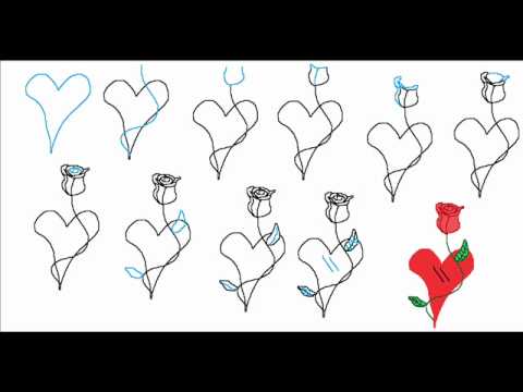 480x360 How To Draw A Heart With A Rose Flower Easy Simple Step - Heart Drawing Tutorial