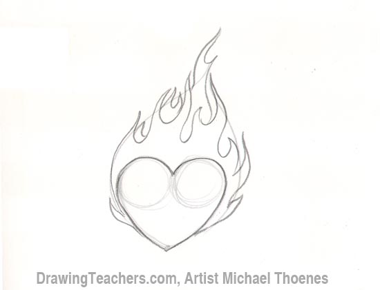 550x421 How To Draw A Heart With Flames - Heart Drawing Tutorial