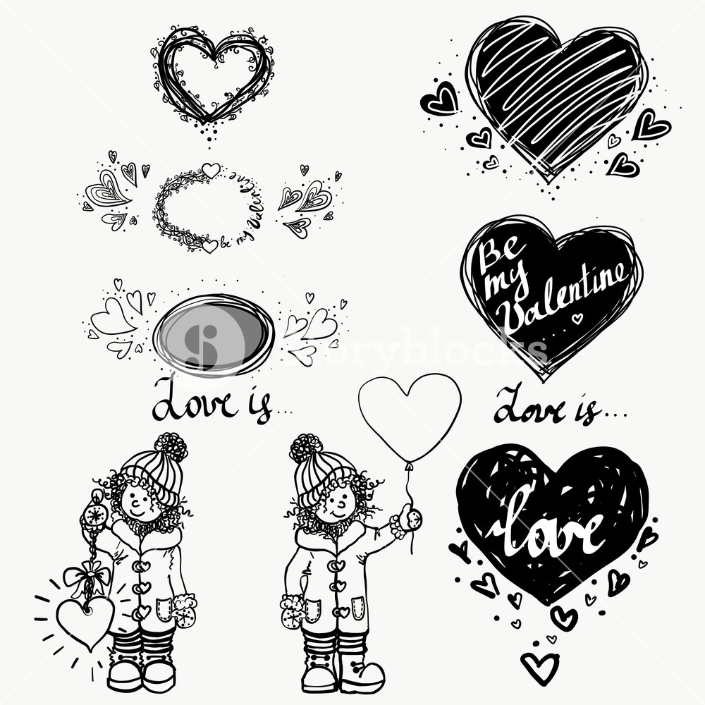 1000x1000 Love, Cute Small Girl And Heart Winter Hand Drawn Vector - Heart Drawing Vector