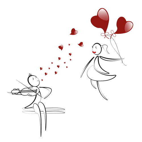500x500 Lover Boy And Girl With Red Heart Balloons Hand Drawing Vectors - Heart Drawing Vector