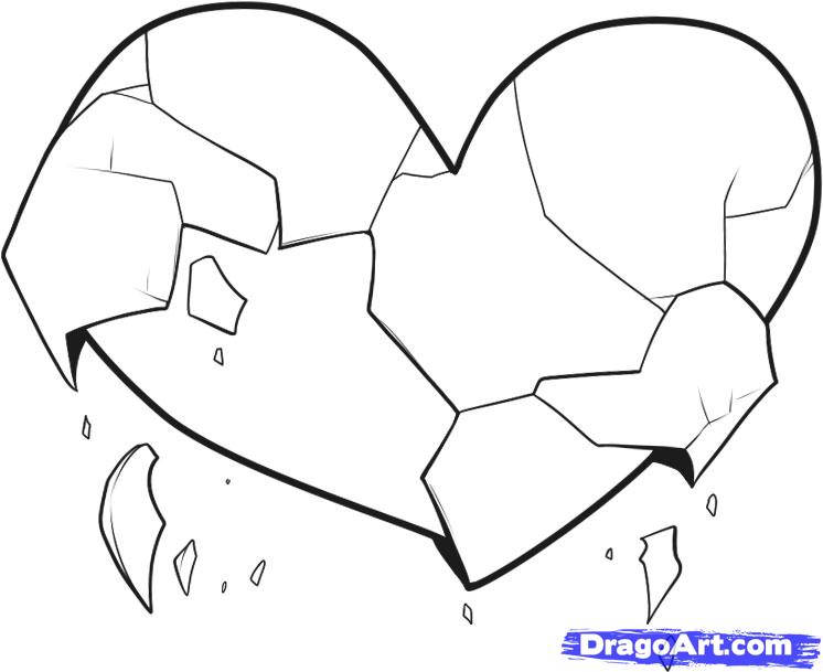 746x609 How To Draw Broken Hearts, Step - Heart Drawings Step By Step