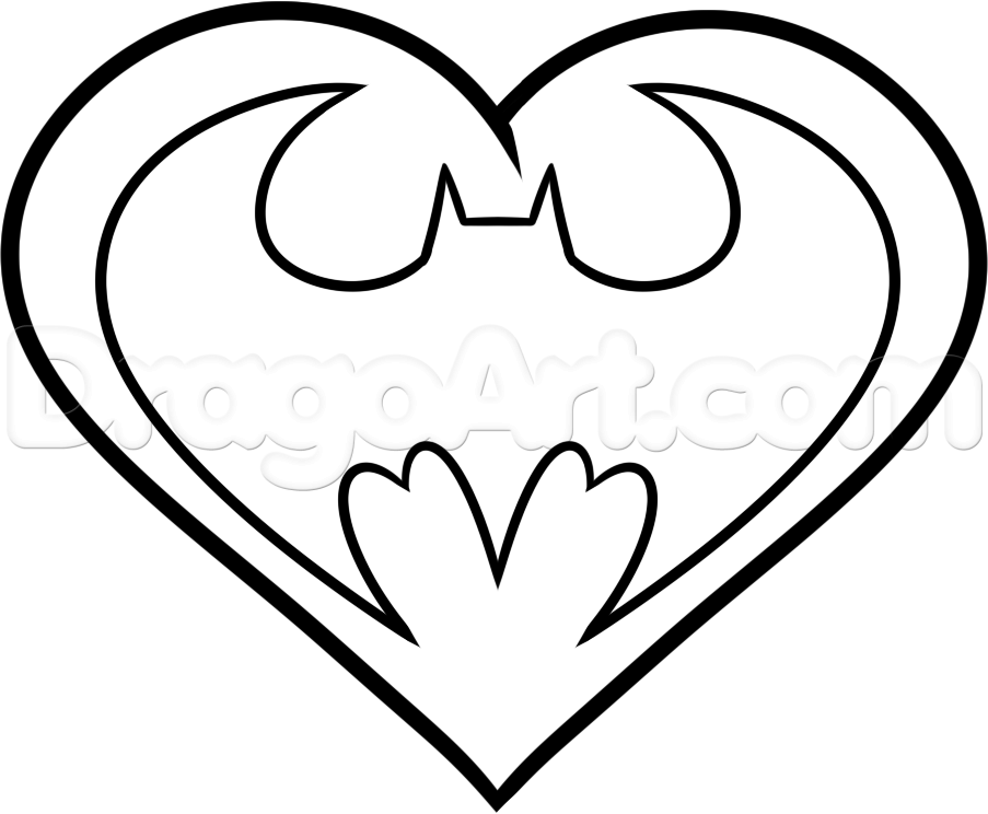 903x744 How To Draw A Batman Heart, Step - Heart Drawings Step By Step