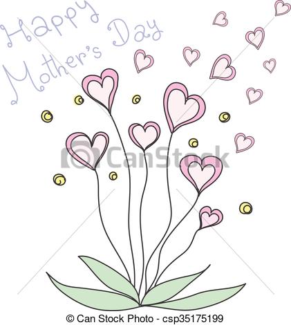 421x470 Pink Heart Flowers Pastel Color Hand Drawn With Word Happy - Heart Flower Drawing