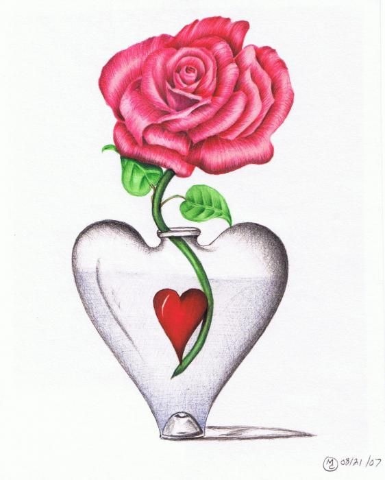 562x700 drawing of flowers in a vase lovely heart flower vases rose - Heart Flower Drawing
