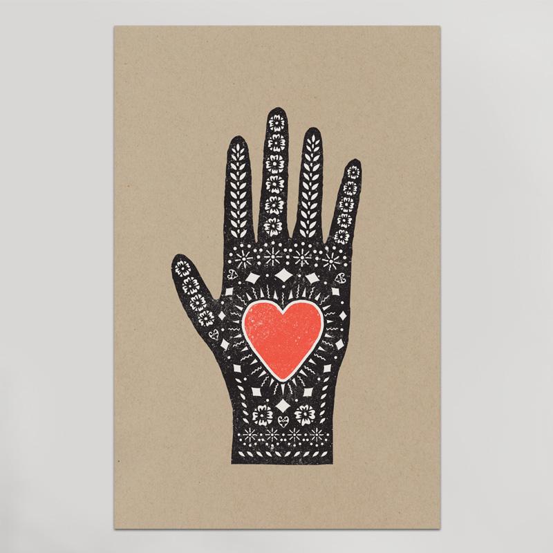 800x800 Heart In Hand Letterpress Print - Heart In Hand Drawing