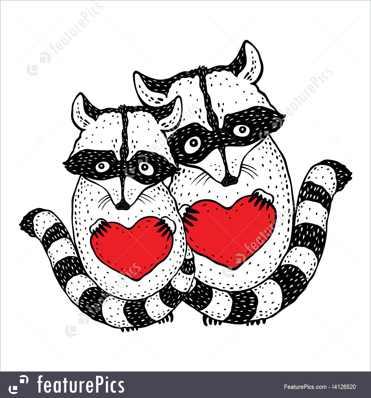 1300x1392 Cute Raccoon With Heart In Hands Illustration - Heart In Hand Drawing