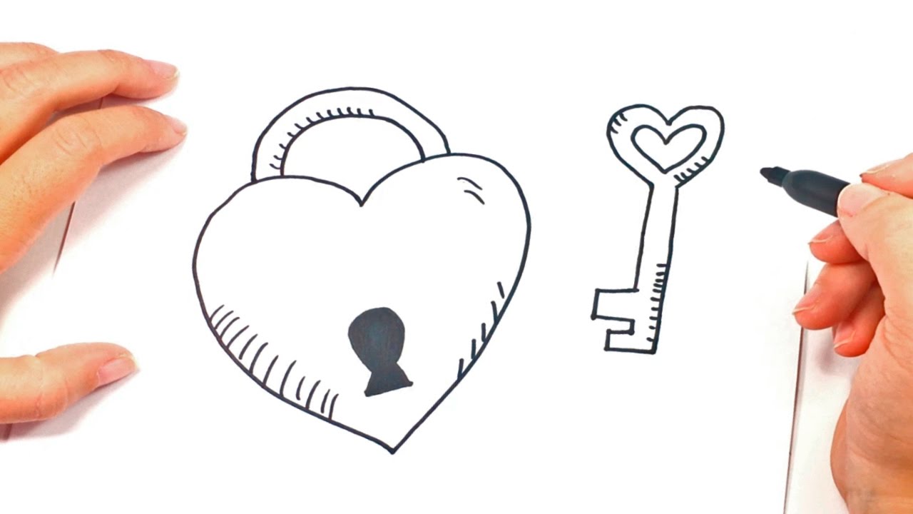 1280x720 How To Draw A Heart With Key Heart Easy Draw Tutorial - Heart Key Drawing