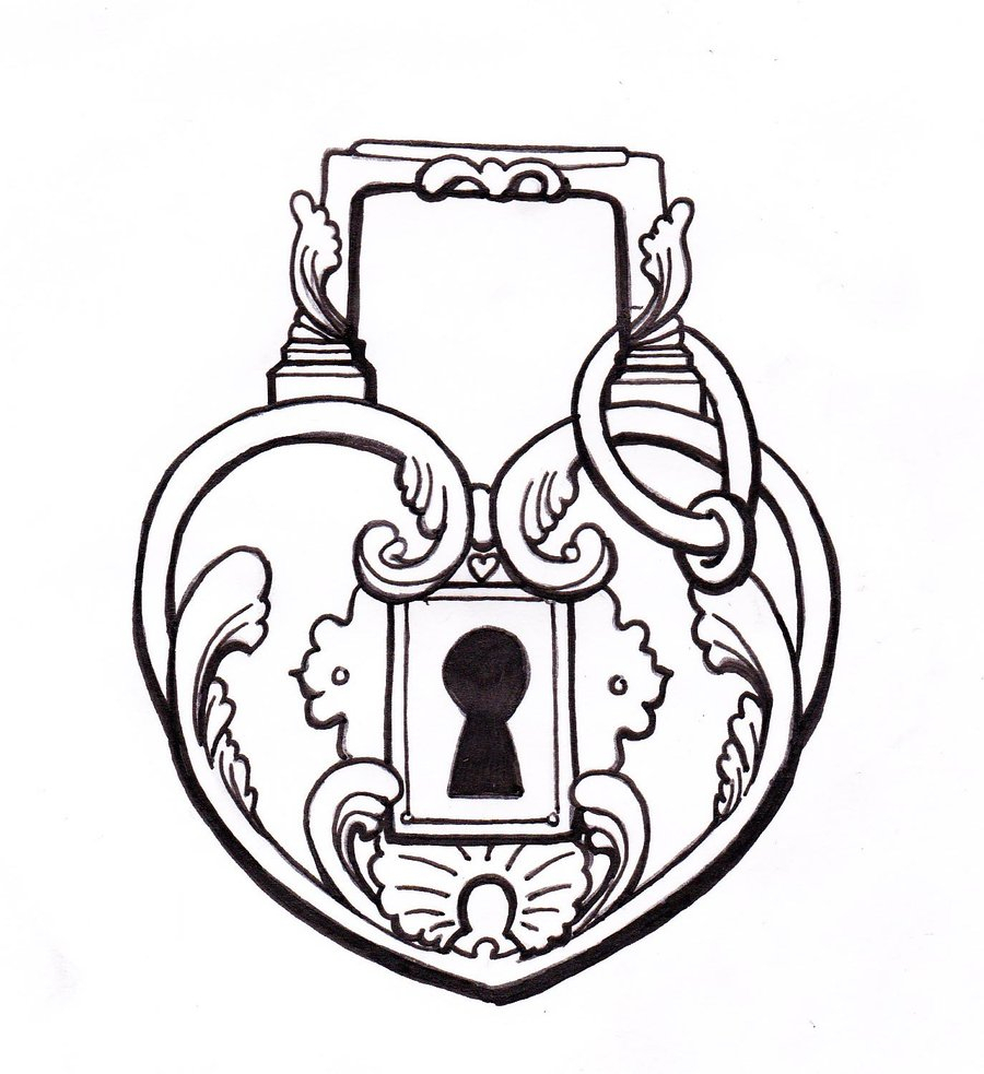 900x983 Lock And Key Drawing Real Heart Free Clipart - Heart Key Drawing
