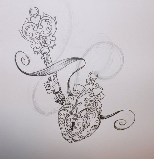 500x516 Lock And Key For Kristina - Heart Key Drawing