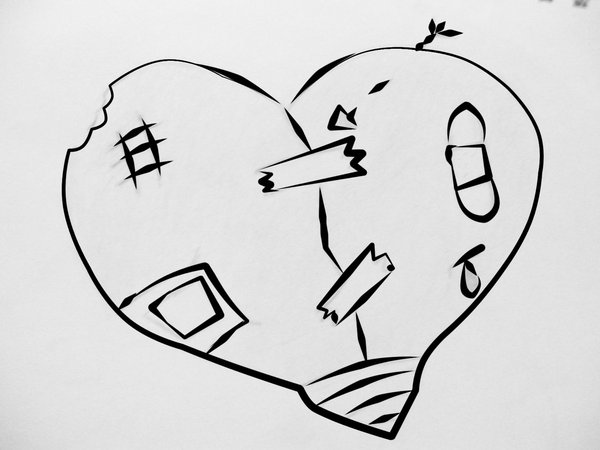600x450 Gallery Cool Broken Heart Drawings - Heart Line Drawing