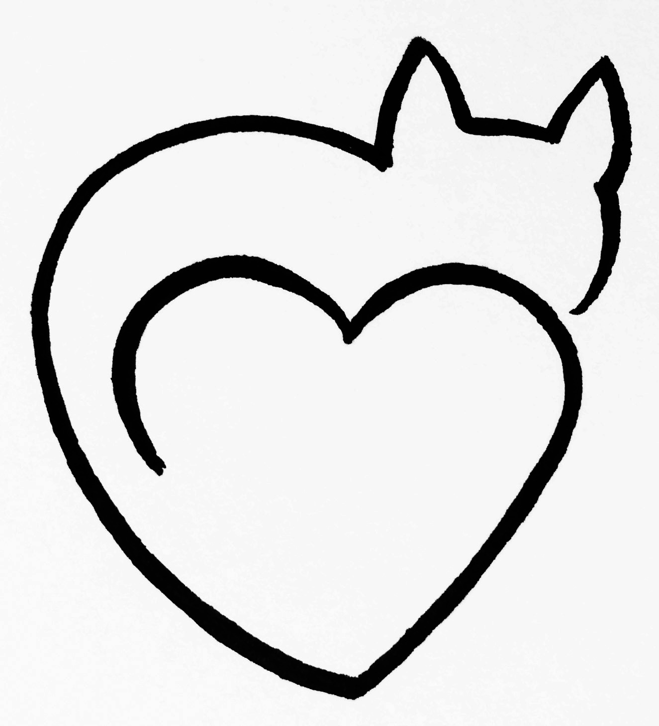 1325x1459 Cat Heart One Line Art - Heart Line Drawing