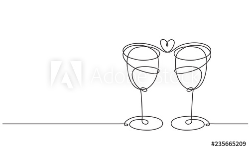 500x300 Wine Glasses And Heart Line Drawing - Heart Line Drawing Clip Art