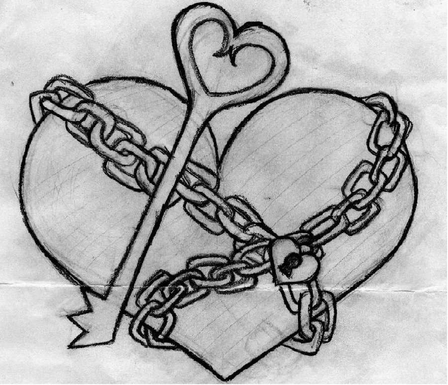 900x775 Heart Drawings - Heart Lock And Key Drawings