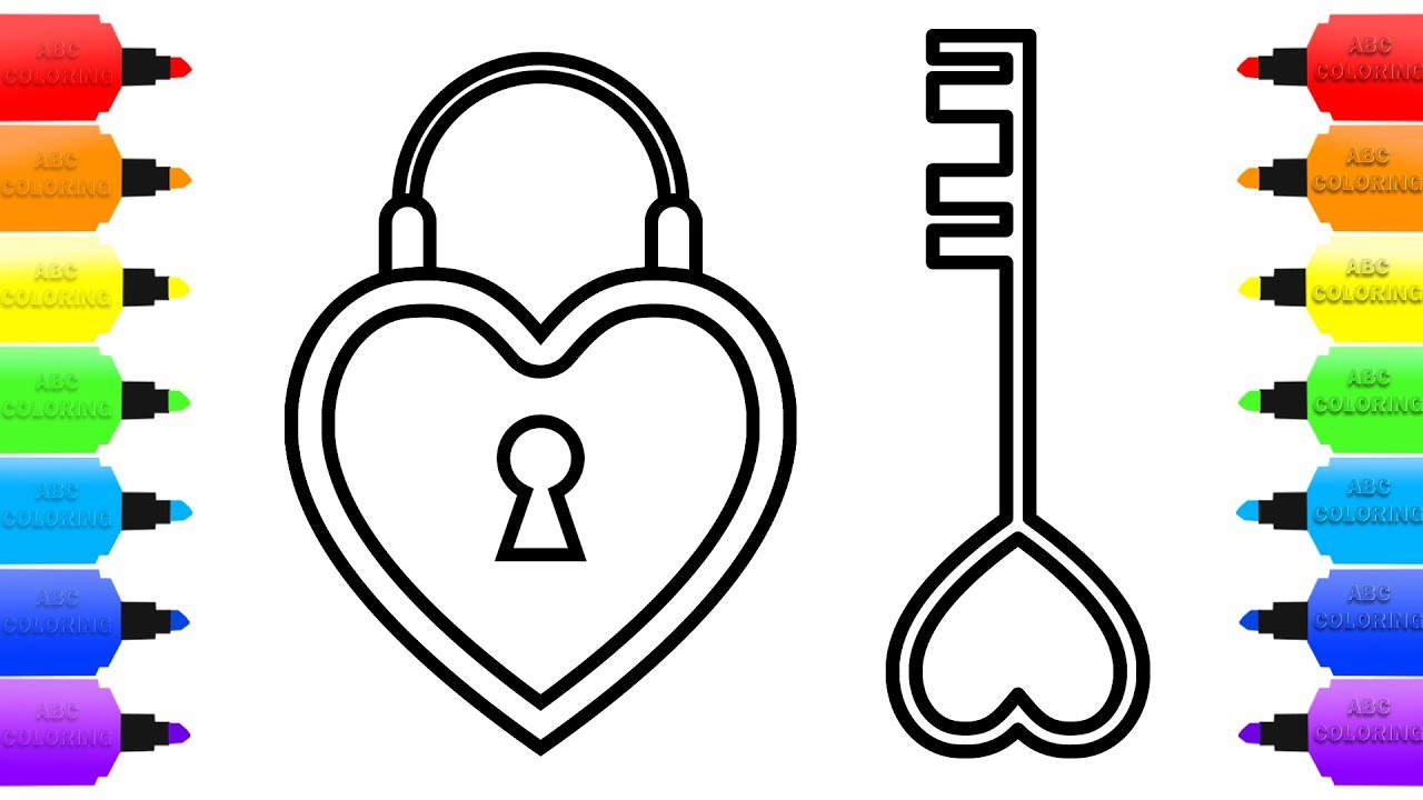 Heart Lock And Key Coloring Pages For Kids How To Draw Lock - Heart Loc...