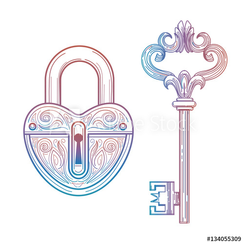 500x500 hand drawn vintage style key and heart lock vector icons colorful - Heart Lock Drawing