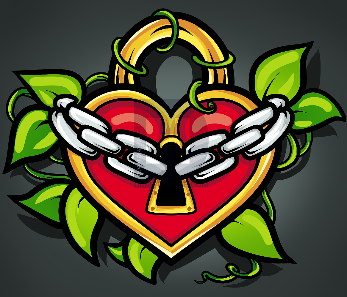 1166x1000 how to draw a heart lock, heart lock tattoo, step - Heart Lock Drawing