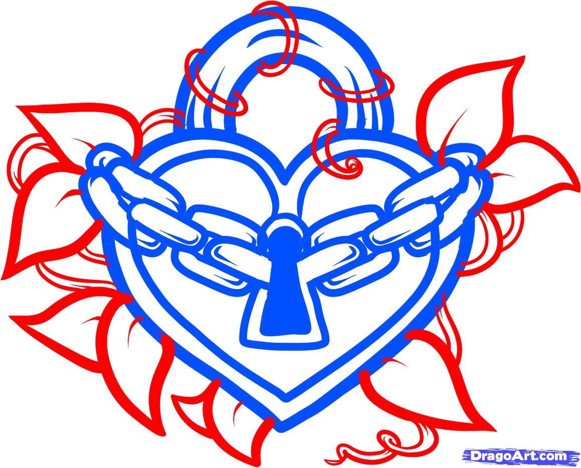 1159x934 how to draw a heart lock, heart lock tattoo, step - Heart Lock Drawing