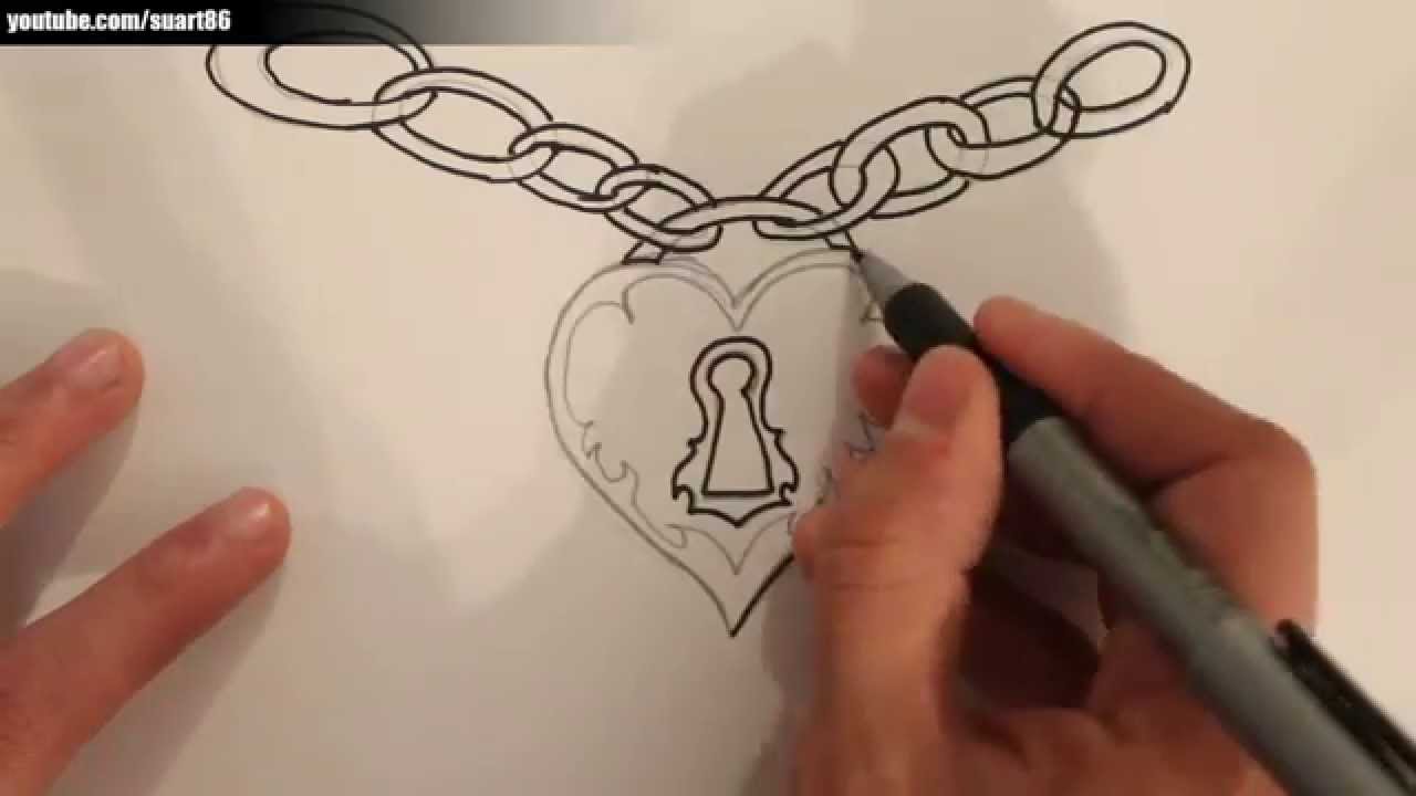 1280x720 how to draw a heart with a lock - Heart Lock Drawing