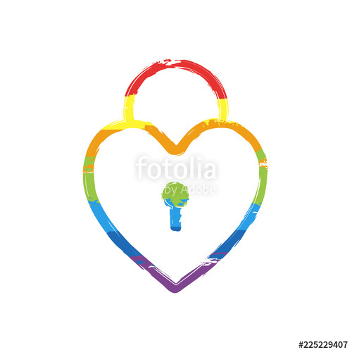 500x500 heart lock, padlock simple silhouette drawing sign with lgbt - Heart Lock Drawing