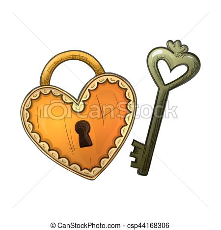 450x470 colorful sketch heart shape lock and key colorful sketch style - Heart Lock Drawing