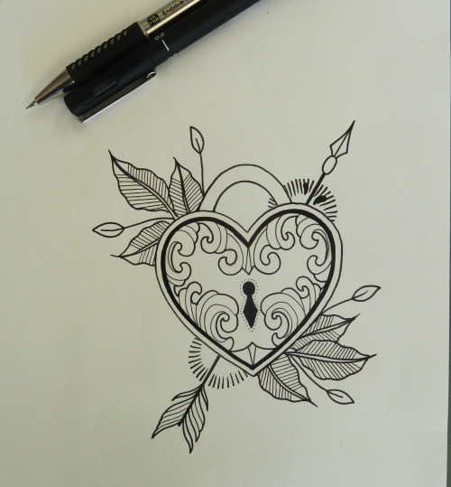 500x539 Cool Heart Drawings - Heart Lock Drawing