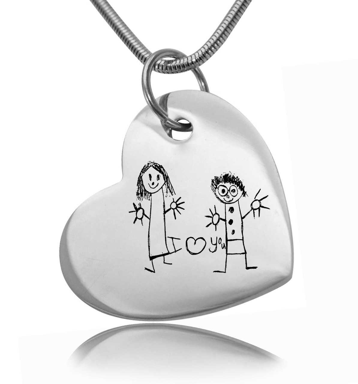 1194x1280 Personalised Jewellery Custom Kids Drawing Heart Necklace Silver - Heart Necklace Drawing