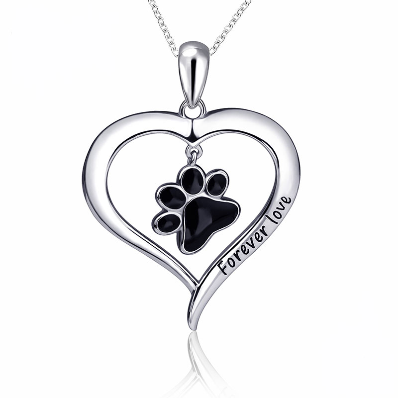 800x800 Forever Love Black Paw In Heart Necklace - Heart Necklace Drawing